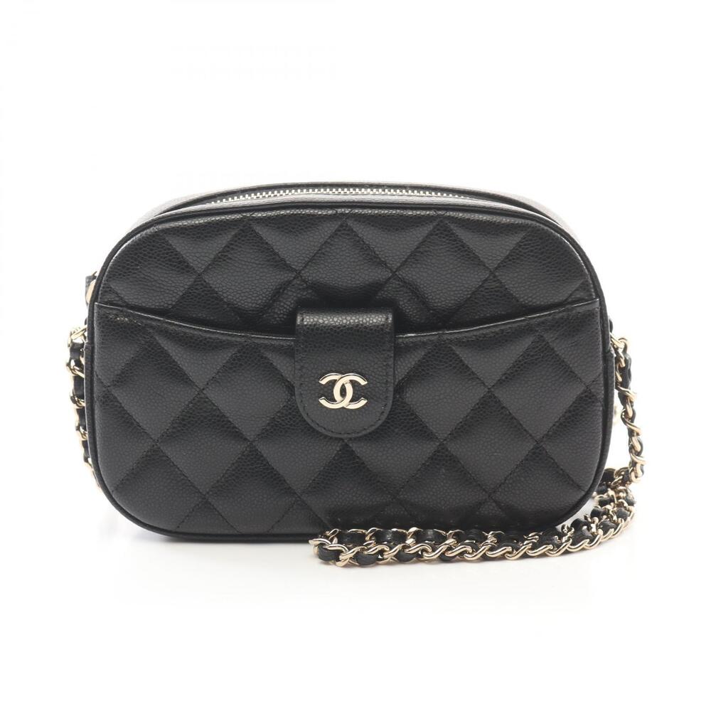 Chanel Matelasse Camera Bag Shoulder Caviar Leather Grained Calfskin Black